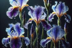 iris-flowers-with-water-drops-on-dark-background