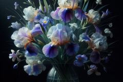 multicolored-flowers-irises-in-a-glass-vase